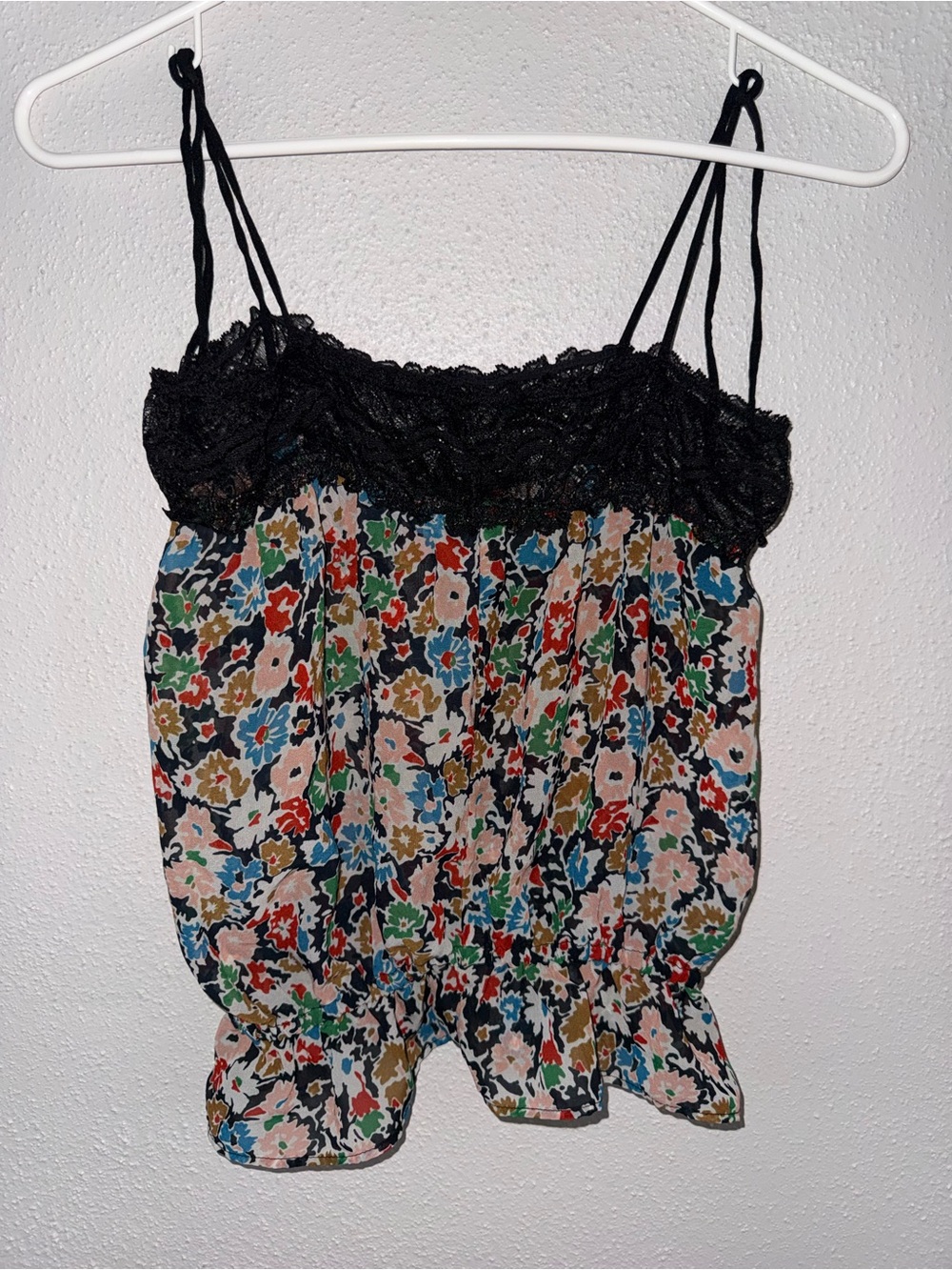 Only Hearts NYC Floral Lace-Top Cami in Black with Multicolor Print
